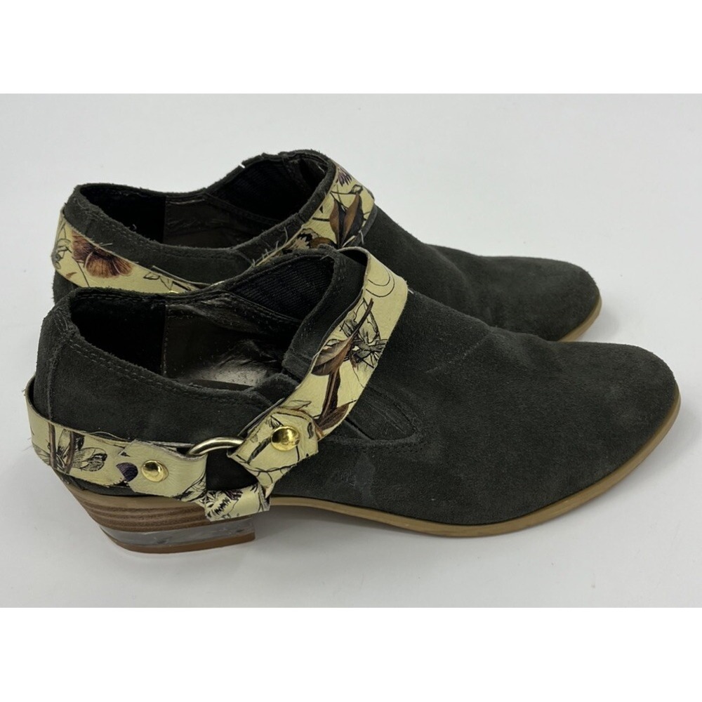FarylRobin Booties Size 7 Django Lucite Grey Suede Ankle Boots Top Floral Casual